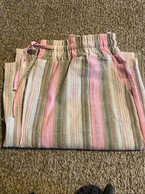 Womans Striped Pull-On Pants with pockets in Pink and Green
